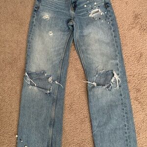 Zara Blue Distressed Women's Straight Jeans